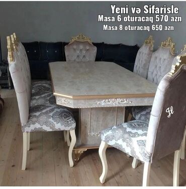 Divanlar: Qonaq otağı üçün, Yeni, Dördbucaq masa, 6 stul, Azərbaycan