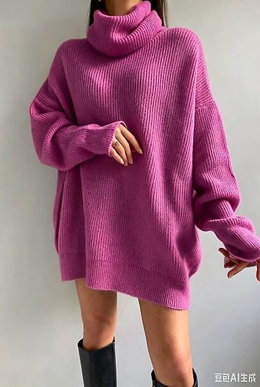white tech fleece: Džemper-haljina sa rolkom, oversize kroja - Model: širok, ležeran — 1