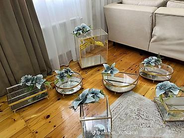 xonca kiraye: Xonça və nişan/qədər gecəsi üçün dekorativ şüşə- güzgü xonça dəstləri — 1