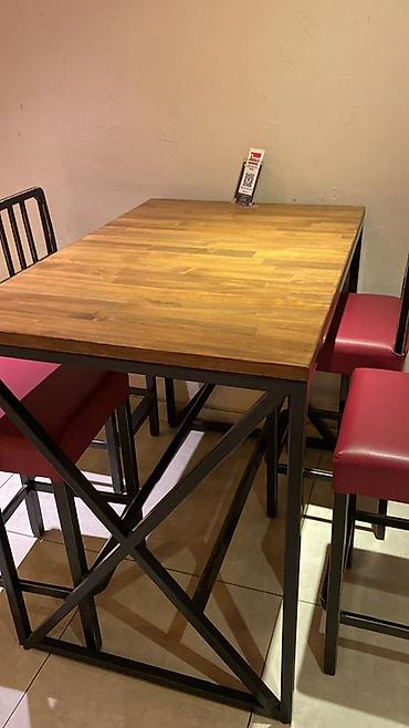 kafe stul: Sənaye üslubunda masa və yüksək oturacaq dəsti - Dizayn: Qara metal — 1