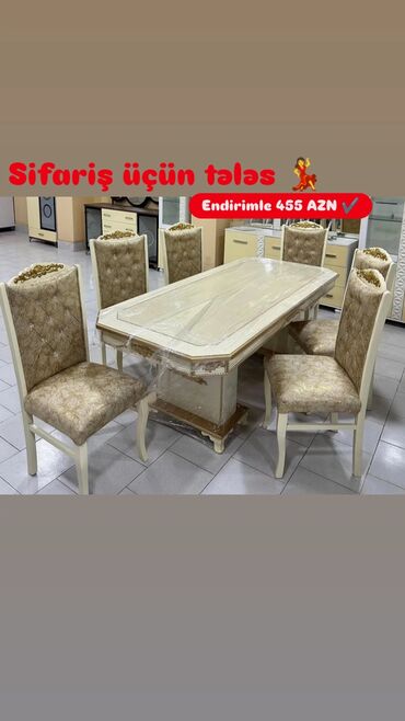 стол для ресепшн: Qonaq otağı üçün, Dördbucaq masa, 6 stul