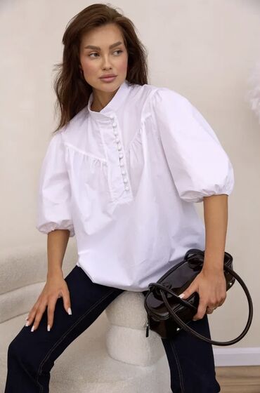 Блузки: Блузка, Крестьянка, Хлопок, Однотонный — 1