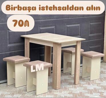 mebel salonlari ve qiymetleri: Для кухни, Новый, Нераскладной, Прямоугольный стол, 4 стула