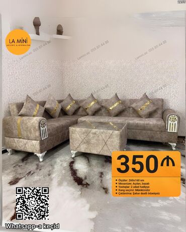 metbex divanlari ve qiymetleri: Künc divan dəsti – LA Mini dizaynı - Ölçülər: 260 x 160 sm -