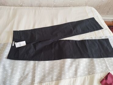 черные женские брюки: Повседневные брюки, Прямые, Высокая талия, Осень-весна, XS (EU 34)