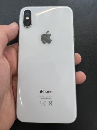 IPhone X, Б/у, 64 ГБ, Белый, Защитное стекло, Чехол, 100 %