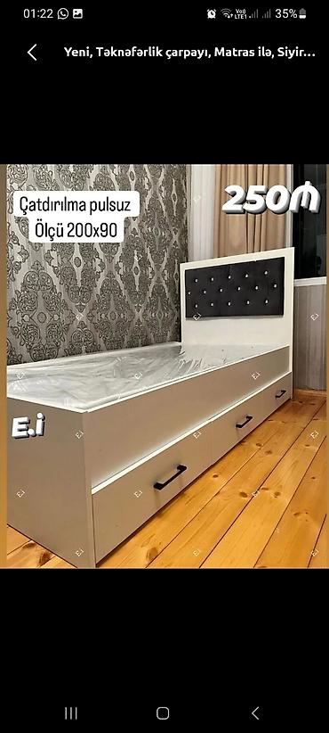 Çarpayılar: Təknəfərlik çarpayı – ölçü 200×90 sm. Başlıq hissəsi düyməli dekorla — 1
