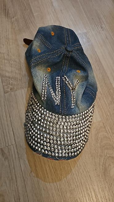 Denim beysbol papağı – “NY” yazılı, daşa-bəzəkli - Material: mavi