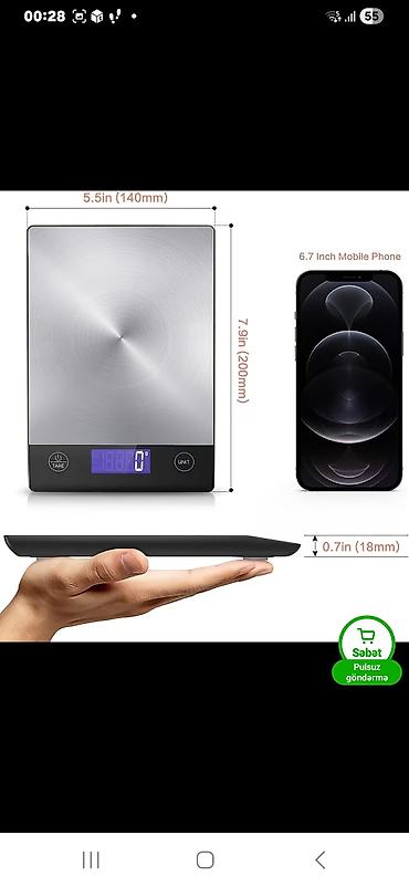 sensor qələm: Mətbəx elektron tərəzisi – paslanmayan polad platforma, böyük LED — 3