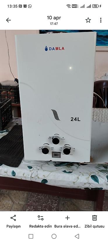 su soyuducu: Damla 24L qazla işləyən su qızdırıcısı (geyzer) - 24 litr/dəqiqə axın — 1