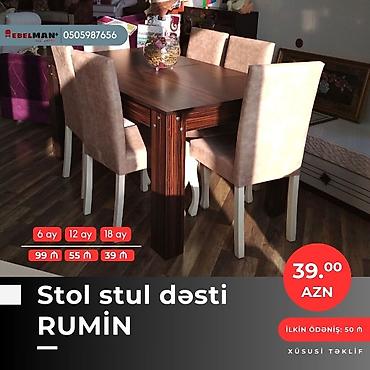ay: Mətbəx üçün, Yeni, Açılan, Dördbucaq masa, 6 stul — 6