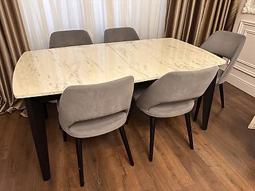 Mebel: Qonaq otağı üçün yemək dəsti - Tərkib: 1 masa + 6 stul - Masa üstü — 2