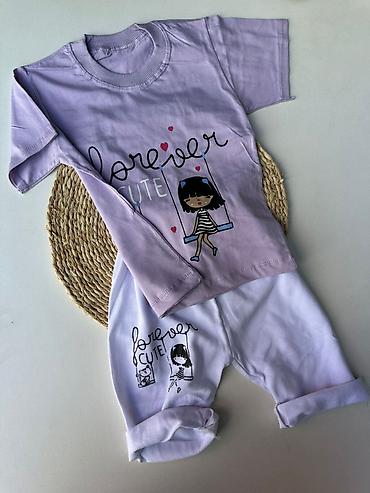 qız: Uşaq geyim dəsti – “Forever Cute” printi - İki hissəli dəst: qısaqol — 2
