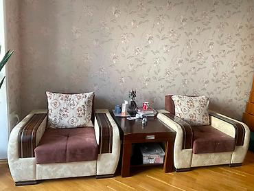 Mebel: İşlənmiş, Divan-kravat, 2 kreslo, Jurnal masası, Bazalı, Açılan — 3