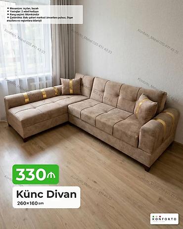 Divanlar: Künc Divan – 260×160 sm - Mexanizm: açılan, bazalı (yataq funksiyalı — 1