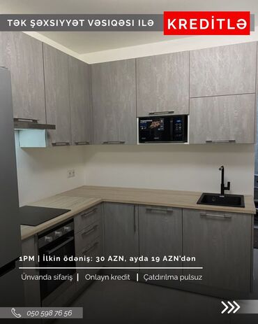 Sifarişlə mətbəx mebeli: Sifarişlə mətbəx dəsti, Özü çəkən petlələr, Sadə laminat, Kredit var, Pulsuz çatdırılma — 7