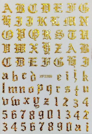 комплект золота: Наклейки слайдеры для маникюра буквы черные, золотые, цена за 1 шт
