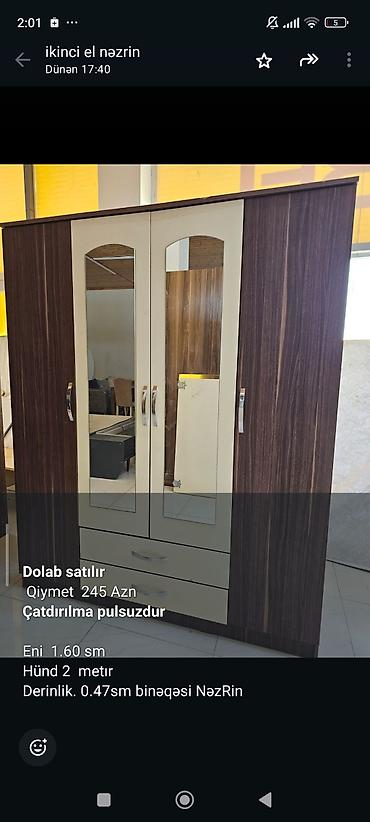 metbex mebelleri ve qiymetleri: Üç qapılı paltar dolabı - Material: ağac naxışlı laminat, krem rəngli — 2