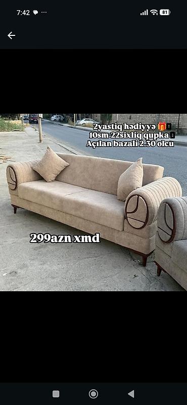 Açılan bazalı divan – 2.30 ölçü. - Rəng: bej tonları, dekorativ
