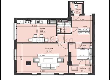 2 комнаты, 84 м², Асанбай мкр Элитка, 7 этаж, ПСО (под самоотделку)