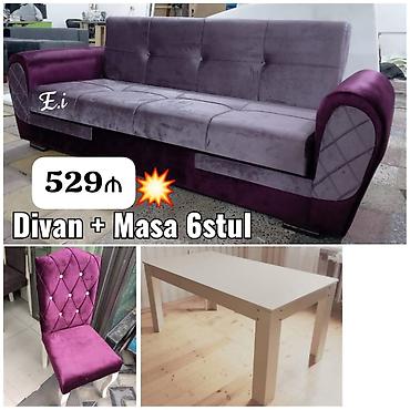 ağ divan: Divan + Masa + 6 stul dəsti - Divan: Bənövşəyi tonlarda — 1