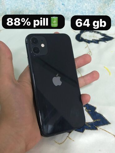 iphone i: IPhone 11, 64 GB, Jet Black, Zəmanət, Face ID