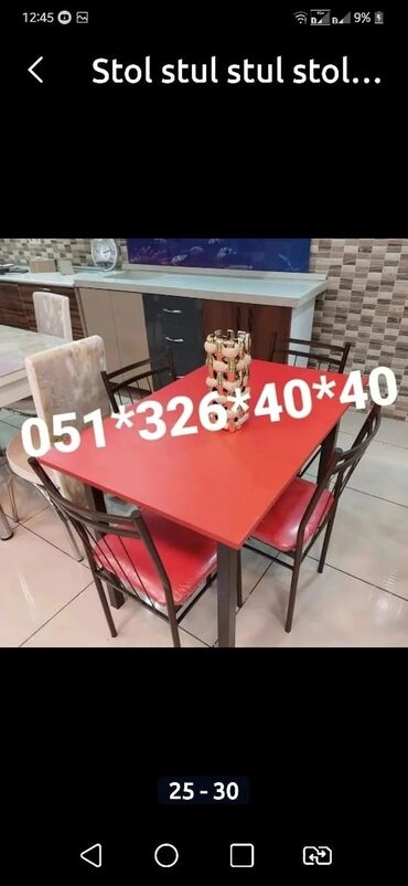 Masa və oturacaq dəstləri: Qonaq otağı üçün, Yeni, Dördbucaq masa, 4 stul — 29