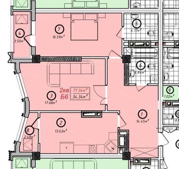 Продажа квартир: 2 комнаты, 77 м², Элитка, 8 этаж, ПСО (под самоотделку)