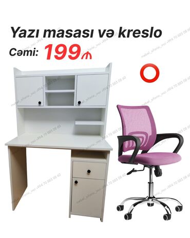 Çarpayılar: Oğlan və qız üçün, Yeni, Yazı masası, Stullar ilə