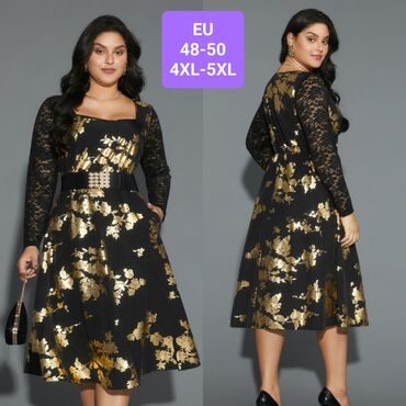 svilene spavacice: 4XL (EU 48), color - Black, Cocktail, Long sleeves