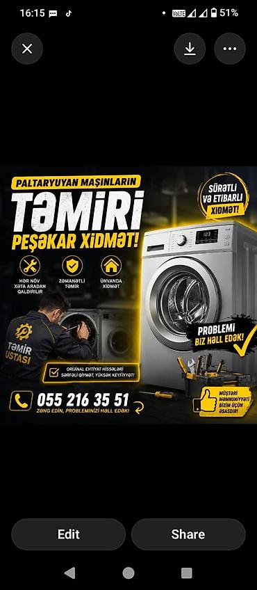 Texnikanın təmiri: Paltaryuyan maşınları təmiri zəmanətli — 1