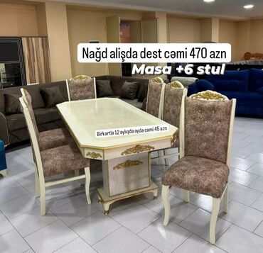 mebel alıram: Qonaq otağı üçün, Yeni, Açılmayan, Dördbucaq masa, 6 stul, Azərbaycan