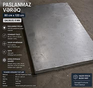 Paslanmaz vərəq – AISI 304 polad Ölçü: - 80 sm x 120 sm - Qalınlıq: 8 lalafo.az -da Paslanmaz vərəq – AISI 304 polad Ölçü: - 80 sm x 120 sm - Qalınlıq: 8