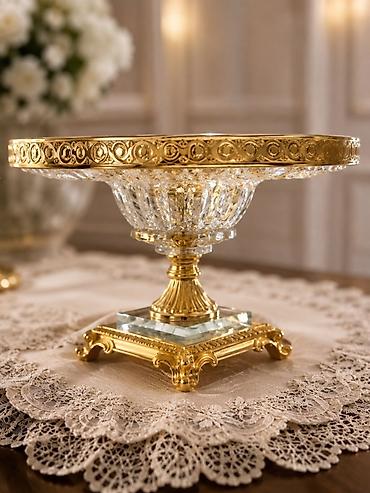 yeni il sufresi bezemek: Tort və şiriniyyat qabı, rəng - Qızılı, Şüşə — 2