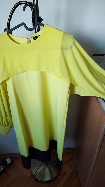 jednobojne haljine: Zara M (EU 38), color - Yellow, Cocktail, Long sleeves