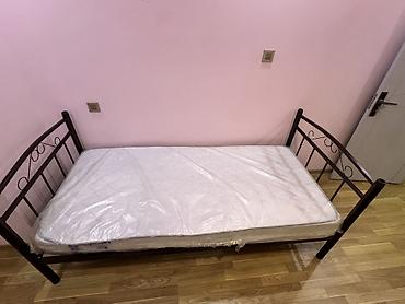 Metal çərçivəli tək nəfərlik çarpayı + döşək dəsti - Ölçü: 90×200 sm
