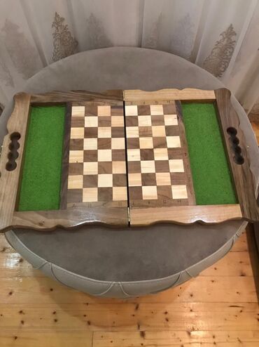 Nərdlər: Əl işı ağac oyma şahmat-nərd dəsti - Material: təbii ağac (tam ağac — 16