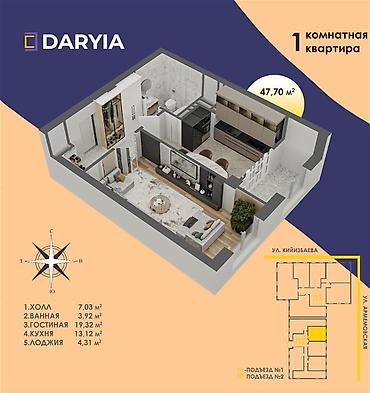 14: 1 комната, 48 м², Восток-5 мкр Элитка, 7 этаж, ПСО (под самоотделку) — 2