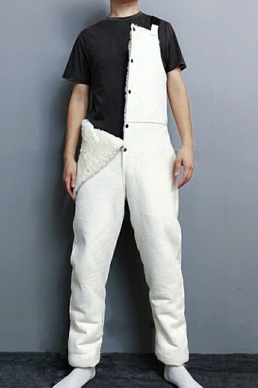 Брюки: Утеплённые рабочие штаны/полукомбинезон из овчины - Материал — 2