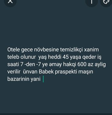 qurtuluş 93 iş elanları: Xadimə tələb olunur, Aylıq ödəniş, 30-45 yaş, 1-2 illik təcrübə