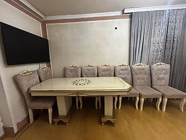 yer suren: Klassik üslubda yemək otağı dəsti - Süfrə: Açıq krem rəngli, qızılı — 2