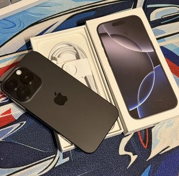 новые смартфоны: IPhone 16 Pro, Б/у, 256 ГБ, Black Titanium, Зарядное устройство, Защитное стекло, Кабель, 100 %