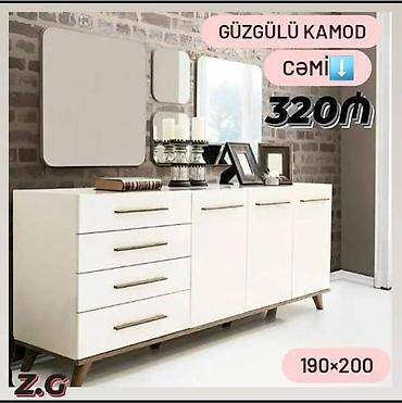 bez dəyişmək üçün komod: Güzgülü kamod dəsti - Ölçü: 190×200 - Rəng: açıq krem/boz tonlarında — 1