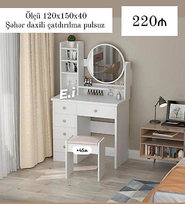 vinni kaşa: Ağ rəngdə makiyaj masası dəsti - Ölçü: 120×150×40 sm - Dəyirmi güzgü — 1