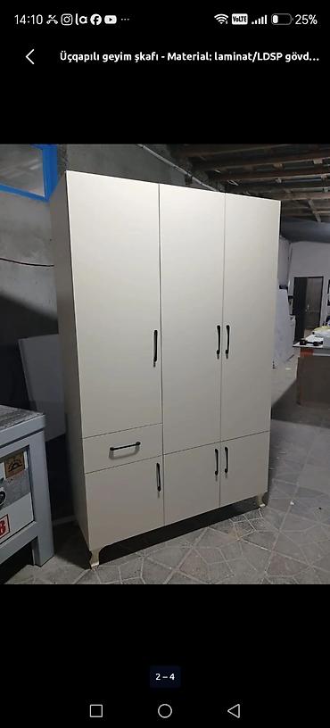 Üçqapılı geyim şkafı - Material: laminat/LDSP gövdə - Rəng lalafo.az -da Üçqapılı geyim şkafı - Material: laminat/LDSP gövdə - Rəng