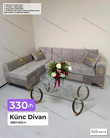 Ev və bağ: Künc divan – 260×160 sm - Mexanizm: açılan, bazalı (yataq funksiyalı — 1