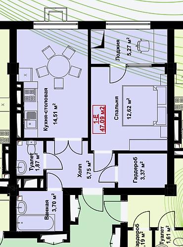 1 комната, 47 м², Кок-Жар мкр Элитка, 6 этаж, ПСО (под самоотделку)