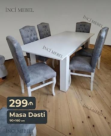 Qonaq otağı üçün, Yeni, Açılmayan, Dördbucaq masa, 6 stul