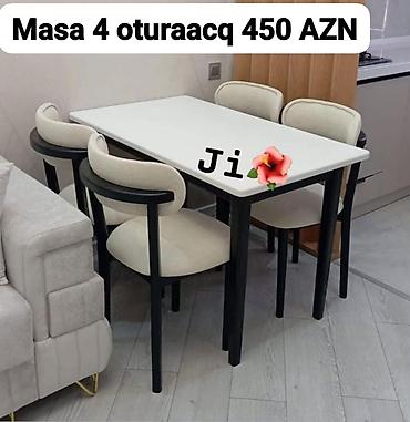 2ci el stul: Mətbəx üçün, Yeni, Açılmayan, Dördbucaq masa, 4 stul — 1