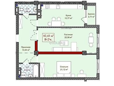 Продажа квартир: 2 комнаты, 82 м², БГУ Элитка, 11 этаж, ПСО (под самоотделку) — 2